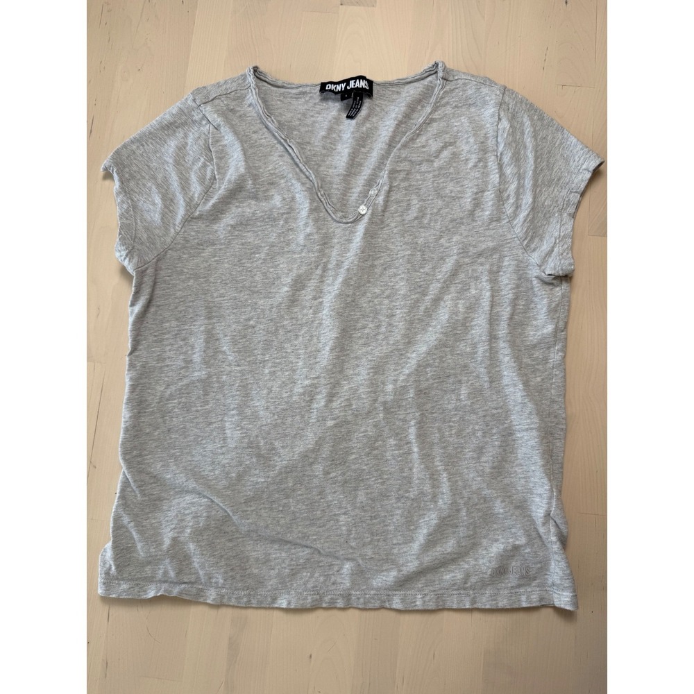 DKNY Jeans Womens Heather Grey V-Neck Cotton Short Sleeve T-Shirt Small